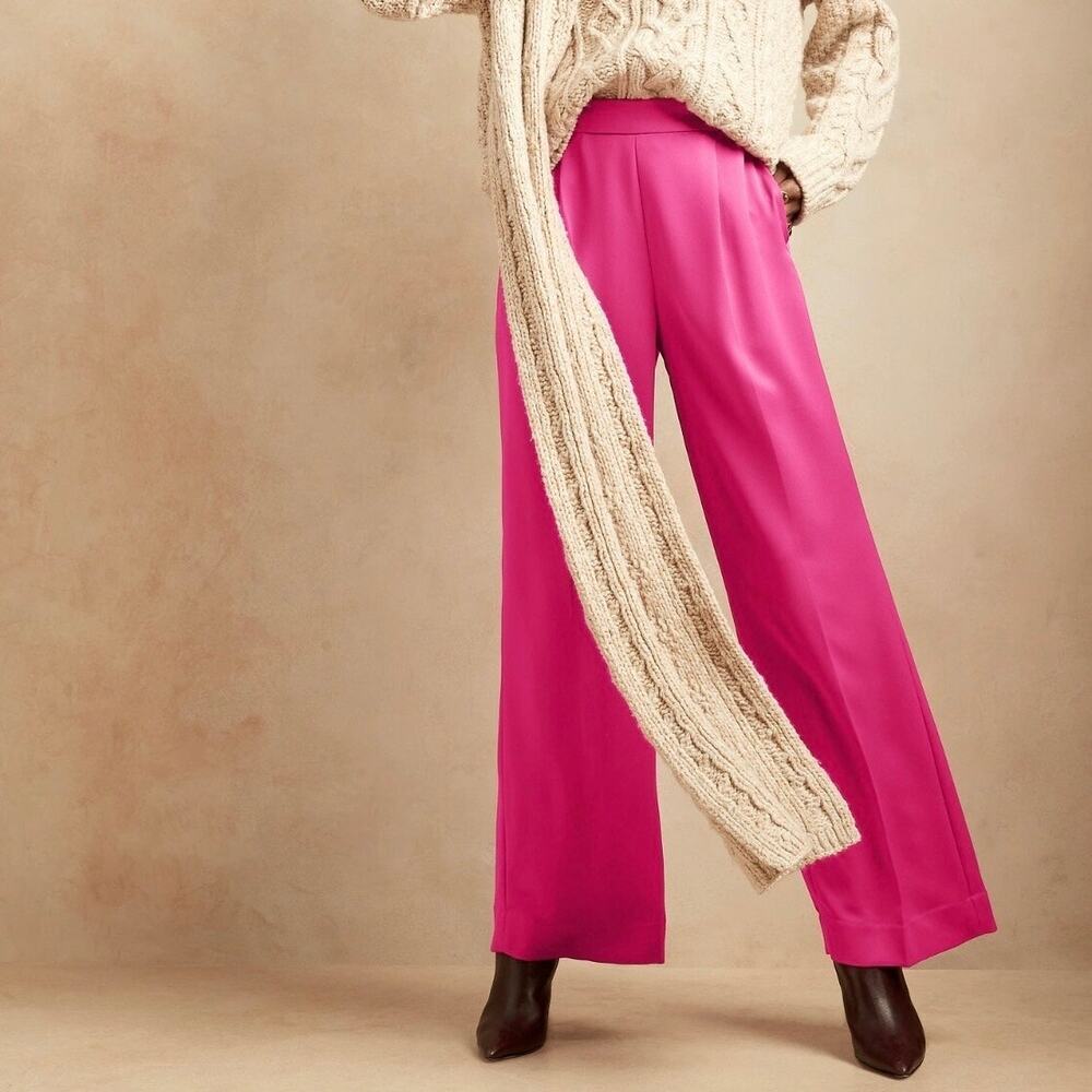 Banana Republic Satin Wide Leg Pants Pink LT Tall 34” Inseam - Picture 3 of 16